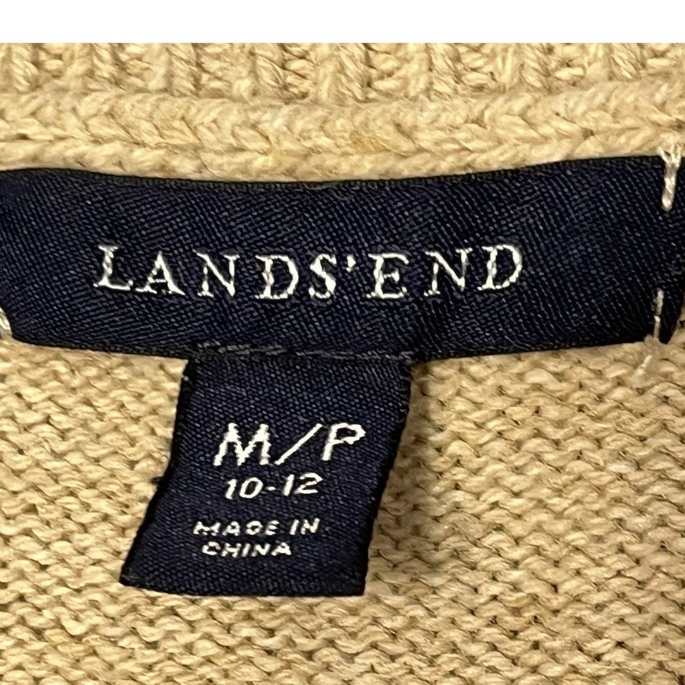 Lands End Cotton Wool Cable Knit Sweater Size M Petite Fisherman Neutral Classic - Picture 7 of 7